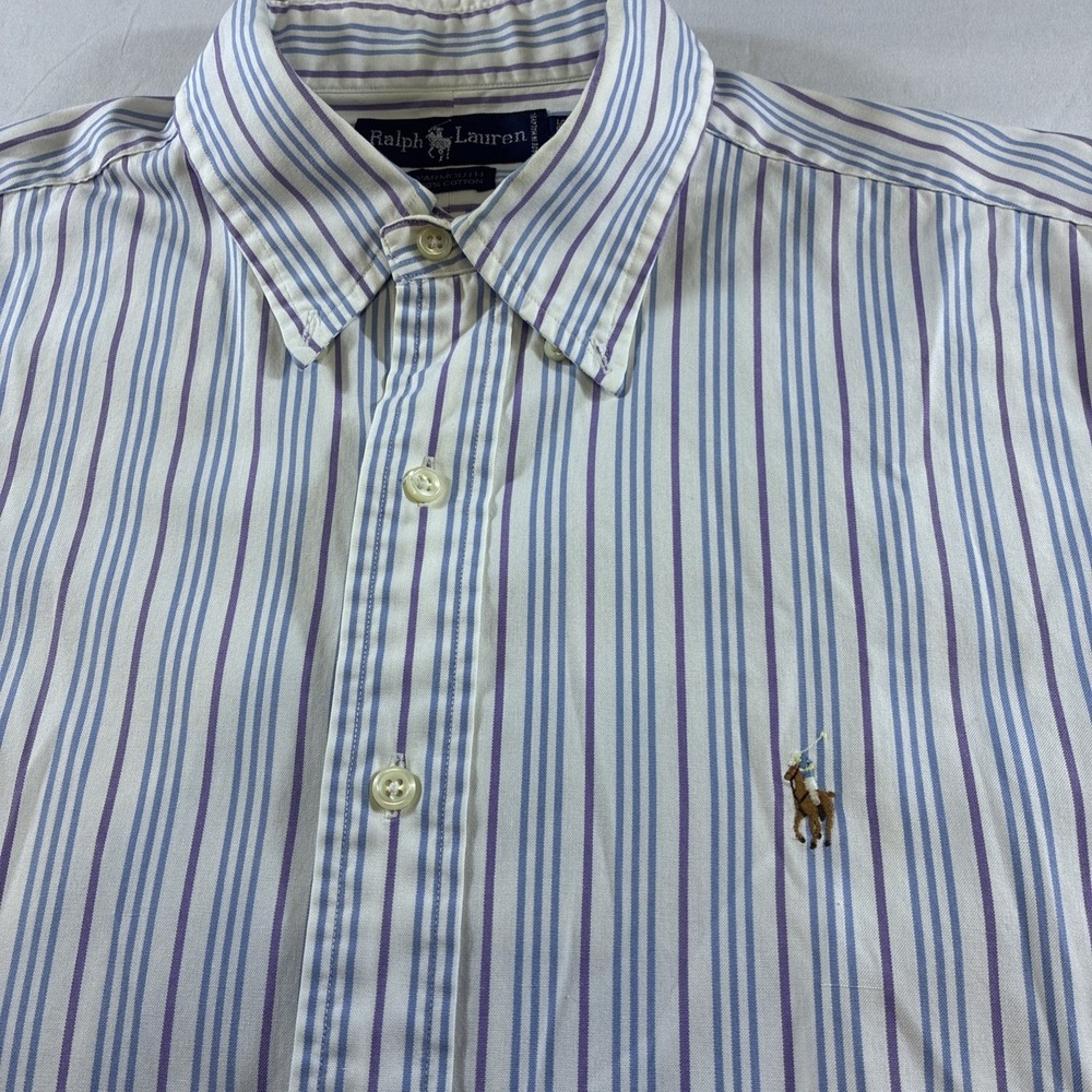 Ralph Lauren Yarmouth Mens 16 35 Button Down Shirt‎ Blue Purple Striped Cotton